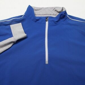 FootJoy Sweater Mens Large Blue Gray 1/2 Zip Pullover Pocket Golf FJ Logo